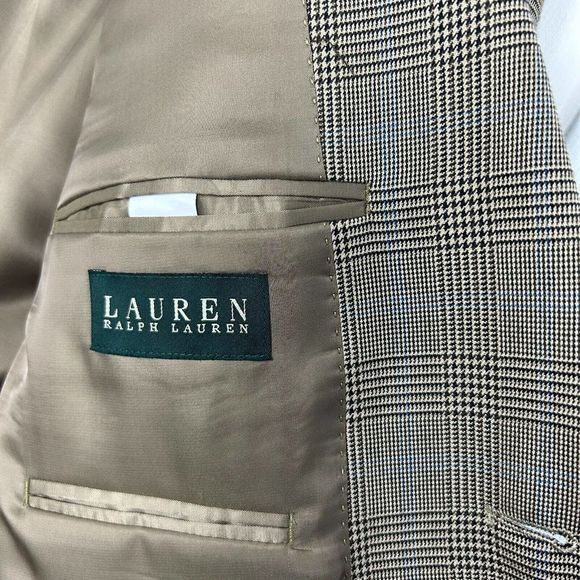 Ralph Lauren 40R Rayon + Poly Beige Check‎ Sport Coat Blazer Suit Jacket 2Button - Picture 3 of 11